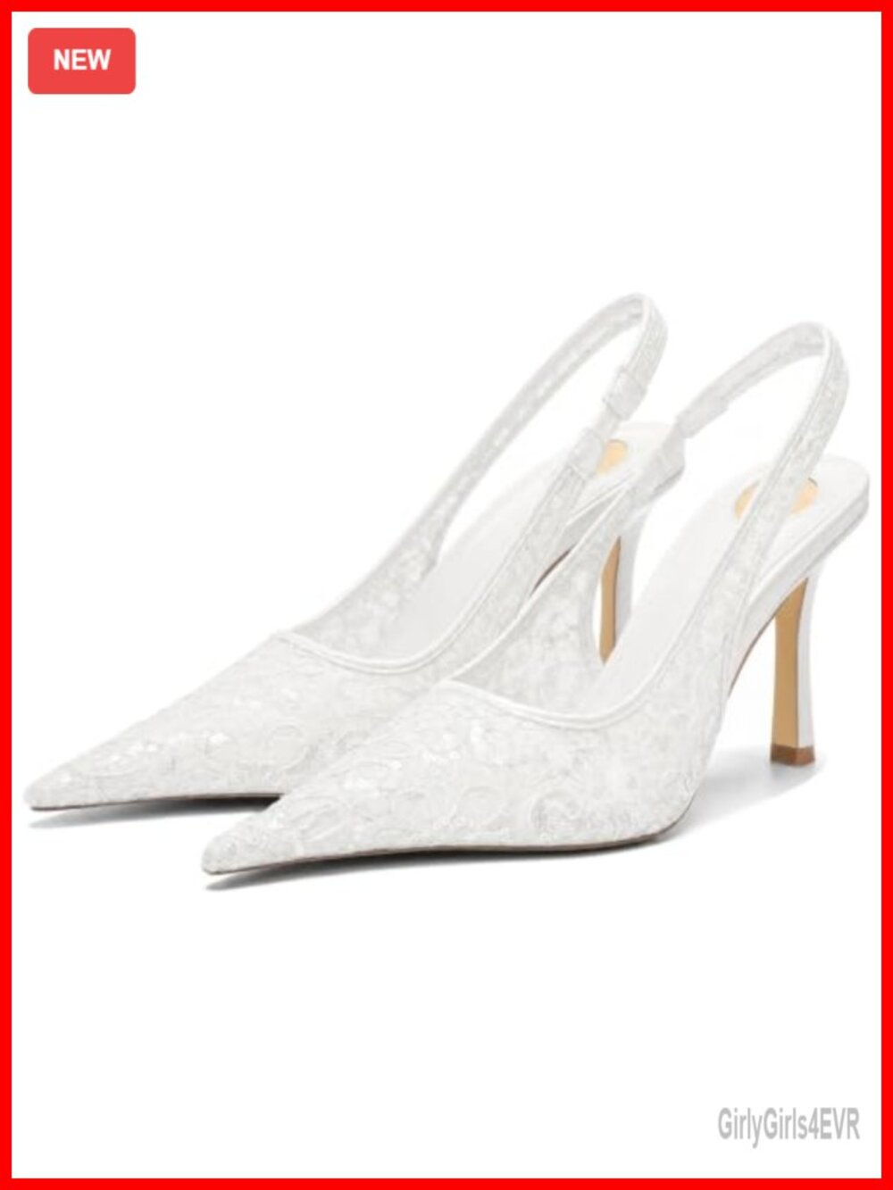 Lace Mesh Slingback Stiletto Pointed Toe Pumps Wedding Heels